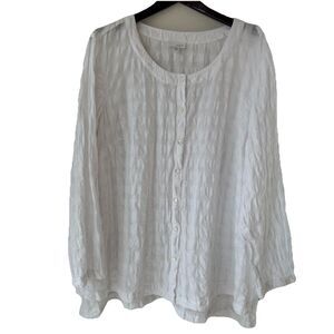 J.Jill Pure Jill Women’s 3X White Textured Linen Blend Button Down Blouse Tunic
